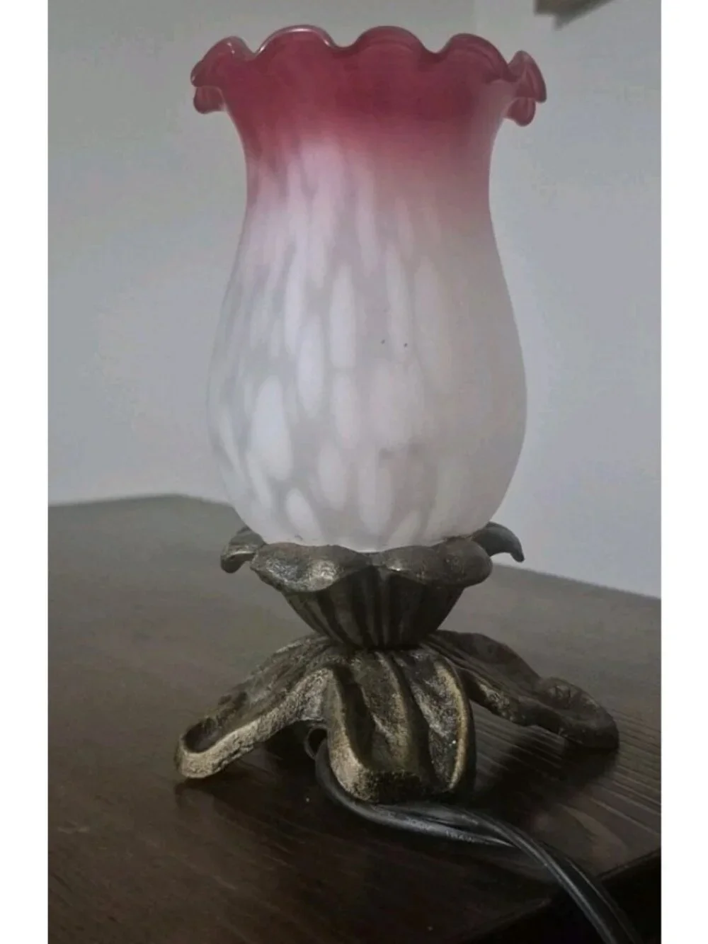 Andrea by Sadek Vintage Pink Spotted Porcelain Orchid 7-inch Lamp Cast Iron Base
